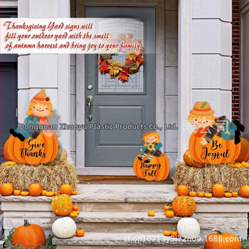 Thanksgiving tökös kertjelző karóval, UV nyomtatású PP üreges táblán, esőálló kerti dekoráció