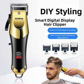 Електрически подстригвач за коса с цифров дисплей, безжичен, двигател с четки, ножове от неръждаема стомана, вградена батерия 1000-1200 mAh
