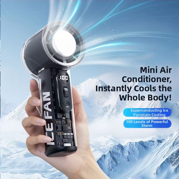 Χειροκίνητος ανεμιστήρας ψύξης, φορητός με USB φόρτιση, ενσωματωμένη μπαταρία, 6 ταχύτητες, διαφανές περίβλημα, μοτέρ χωρίς ψήκτρες