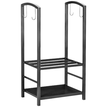 Φορητή ραφιέρα από ανοξείδωτο ατσάλι για καυσόξυλα, βαριά κατασκευή, κατάλληλη για εσωτερικούς και εξωτερικούς χώρους, 2 επίπεδα, έτοιμη για μετακινήσεις