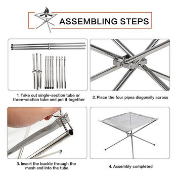 Sulankstoma nešiojama laužavietė, kvadratinė, iš nerūdijančio plieno vielos, be dūmų, vėjo atspari, nuimama, lengvai valoma