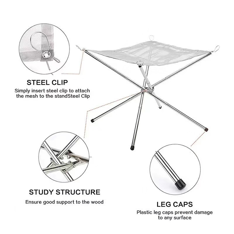 Sulankstoma nešiojama laužavietė, kvadratinė, iš nerūdijančio plieno vielos, be dūmų, vėjo atspari, nuimama, lengvai valoma