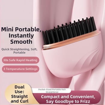 Mini belaidė plaukų tiesinimo šukos – nešiojamos, dviguba funkcija tiesinimui ir garbanoms, keraminė šiluma, 25W, stilizavimas per 3–5 minutes