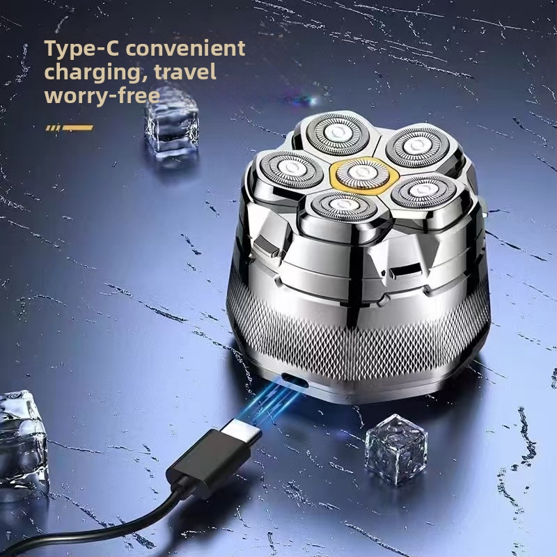 Електрическа роторна самобръсначка с шест глави, водоустойчива за цялото тяло, LED дисплей, плаваща глава, сменяеми и миещи се ножове, литиева батерия 800–1000 mAh, работа над 60 мин.