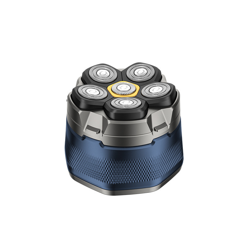 Elektrinis skutimosi prietaisas su šešių galvų rotacine galva, platus plovimas visam kūnui, LED ekranas, plūduriuojanti pjovimo galva, nuimamos ir plaunamos galvutės, įmontuota Li-ion baterija 800–1000 mAh, veikimo laikas daugiau nei 60 min.