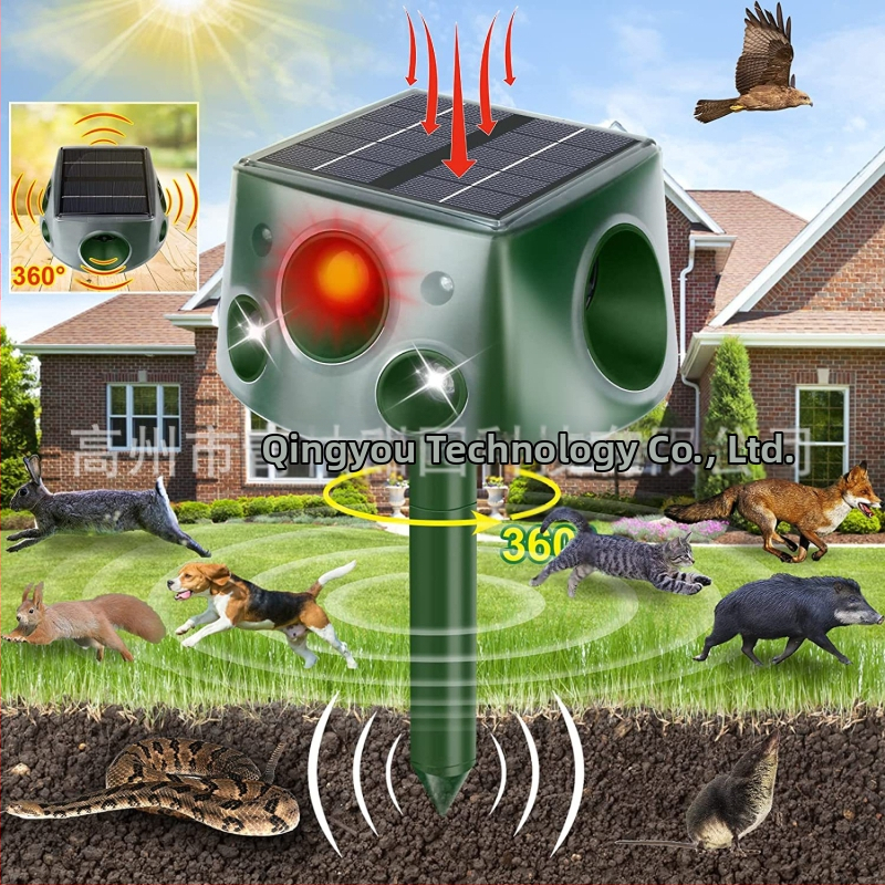 Kültéri ultrahangos napelemes állatriasztó – SK031 négyoldalas, multifunkciós rovarriasztó, töltés támogatott, 5V, 20kHz