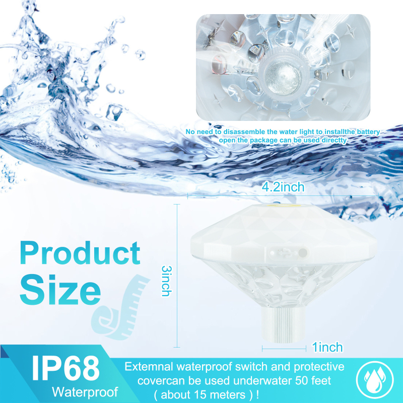 Įkraunama po vandeniu baseino šviesa - IP68, 7 LED, 6000K, 360° spindulys, 4,5V įėjimas, Plain beauty