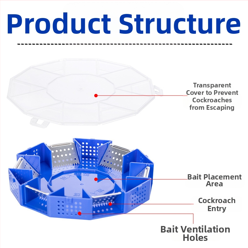 Prūsakų gaudyklė su apvalia forma ir šešiomis durimis, dangtelis užsifiksuoja, fizinis gaudymas, namų naudojimui Ling feng
