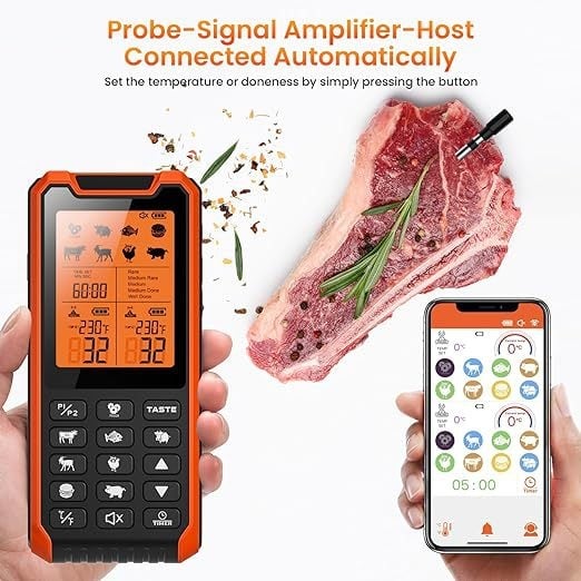 JOYBIBIQ Digitalni kuhinjski termometar s Bluetoothom, bežični termometar za meso za roštilj
