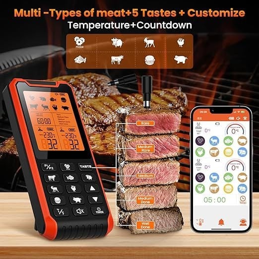JOYBIBIQ Digitalni kuhinjski termometar s Bluetoothom, bežični termometar za meso za roštilj