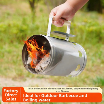 Anglių uždegimo cilindras kepsninėms — geležinė konstrukcija, šiuolaikiškas minimalistinis dizainas