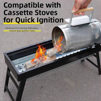 Anglių uždegimo cilindras kepsninėms — geležinė konstrukcija, šiuolaikiškas minimalistinis dizainas