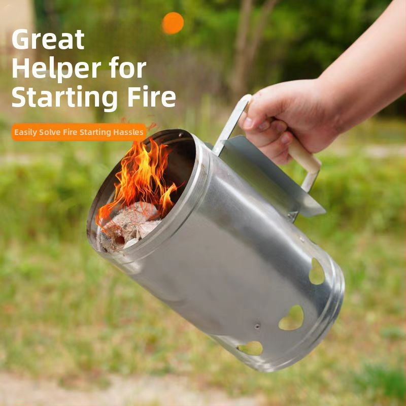 Anglių uždegimo cilindras kepsninėms — geležinė konstrukcija, šiuolaikiškas minimalistinis dizainas