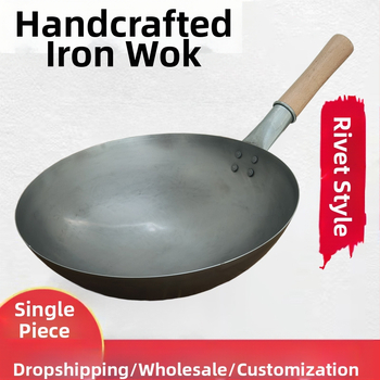 Wok - kalvio plieno, kinų stiliaus, nelimpa, su vienu dugnu, gylis 8–11 cm
