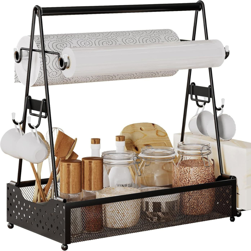 Višefunkcionalni metalni stalak za skladištenje – za roštilj i piknik, nehrđajući čelik i željezo, moderni minimalistički stil