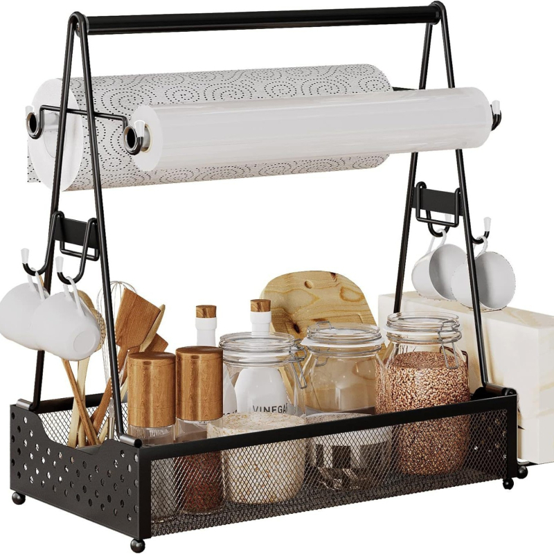 Višefunkcionalni metalni stalak za skladištenje – za roštilj i piknik, nehrđajući čelik i željezo, moderni minimalistički stil