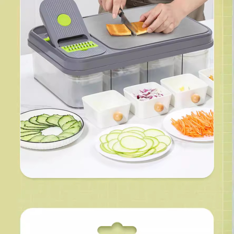 Daugiafunkcinis daržovių pjaustytuvas su rankos apsauga, 22 dalių rinkinys, plastikinis virtuvės įrankis