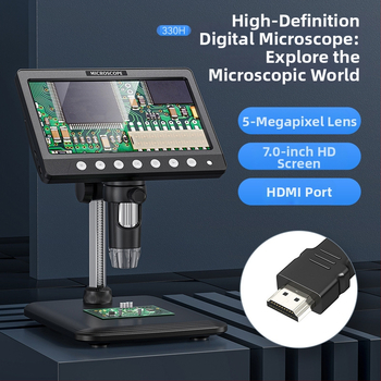 HDMI skaitmeninis mikroskopas su įmontuotu ekranu, 100x didinimas, 2 MP jutiklis, nešiojamas dizainas elektronikai