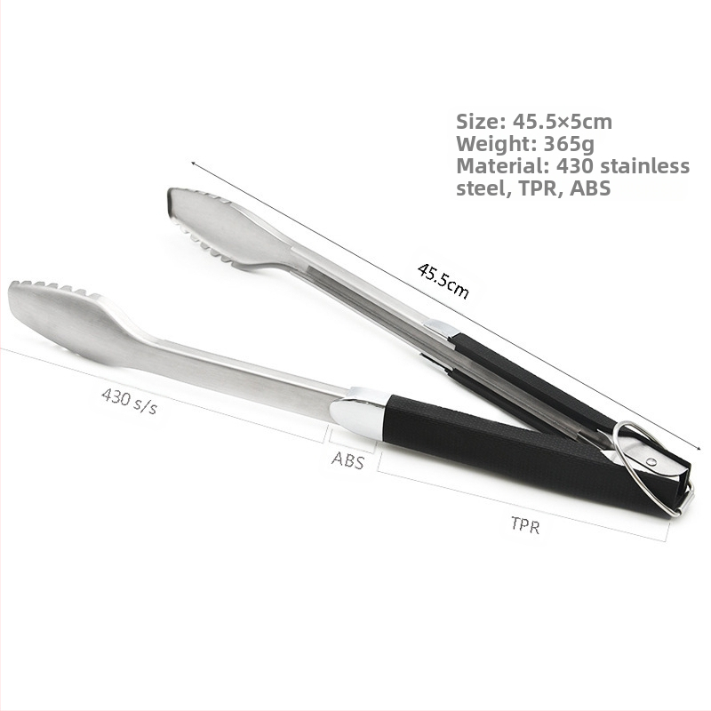 Клип за храна с гумена дръжка от 430 неръждаема стомана – антихлъзгащ, термоустойчив, подходящ за барбекю и пикник