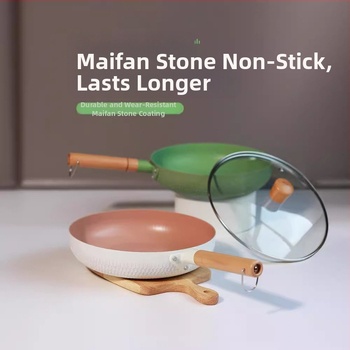 Τηγάνι από Μαϊφαν πέτρα, αντικολλητικό, με γυάλινο καπάκι, επίπεδη βάση, συμβατό με γενικές εστίες