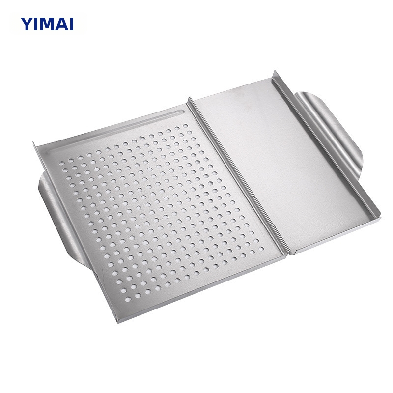 Неръждаема квадратна тава за барбекю, 430 неръждаема стомана, 2-в-1 за печене и зеленчуци, преносима, лесна за почистване, тегло 1.08 кг