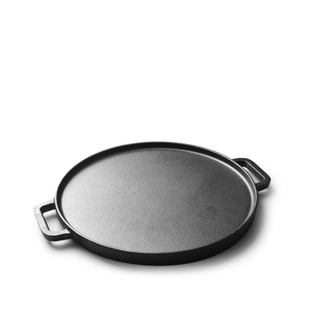 Τηγάνι από χυτοσίδηρο με διπλής όψης γκριλ; συμβατό με γκάζι και επαγωγή; βάθος 2,5 εκ.; βάση πολλαπλών στρώσεων