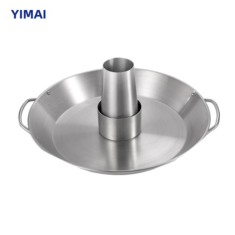 Стоманена тава за печене на пиле, кръгла форма, полирана повърхност, преносима и със свалящ се държач за пуйка, мултифункционална, тегло 0.94