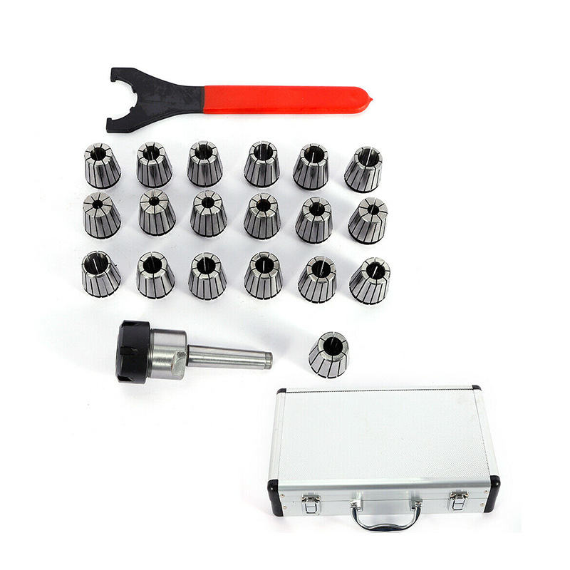 ER32 патронник комплект, 19 бр., за фрезов станок, зажим 3–20 мм, 65Mn, 55HRC, прецизност 0,015 мм