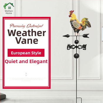 Σιδερένιος ανεμοδείκτης σε μορφή κόκορα, με παλαιωμένο φινίρισμα, για διακόσμηση κήπου