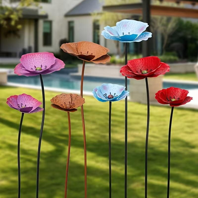 Vas kerti virág elrendezés – kültéri földbe szúrható állvány, modern minimál stílusú fém dekoráció