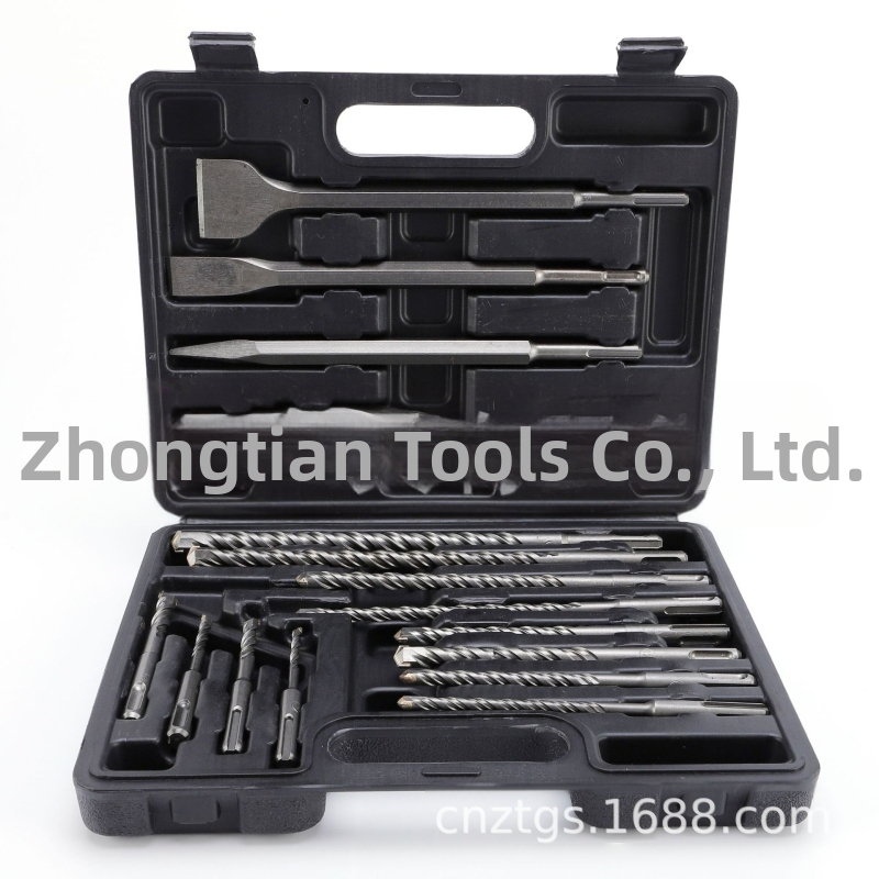 Комплект свредла за ударно пробиване, 17 части, кръгъл щифт, двойнa канавка, за пробиване в зидария и бетон