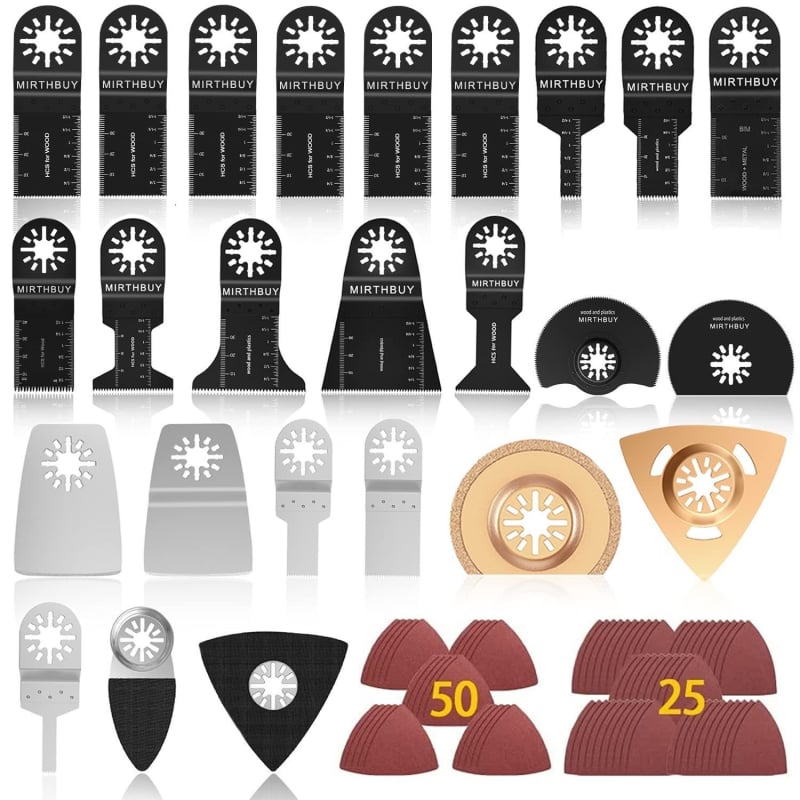 Осцилиращи ножове за трион, комплект 100 бр., HSS (високоскоростна стомана), универсална монтажна дупка