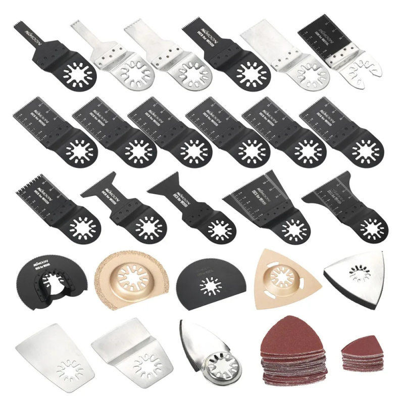 Осцилиращи ножове за трион, комплект 100 бр., HSS (високоскоростна стомана), универсална монтажна дупка