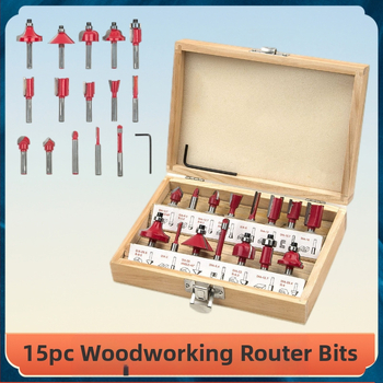 Комплект дървообработващи фрези, 15 части, циментован карбид, с покритие, странични фрези със шейки 1/2 и 1/4, за токарен станок