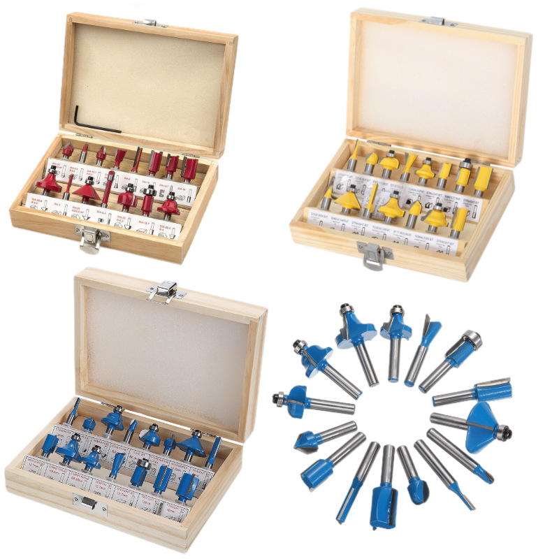 Комплект дървообработващи фрези, 15 части, циментован карбид, с покритие, странични фрези със шейки 1/2 и 1/4, за токарен станок