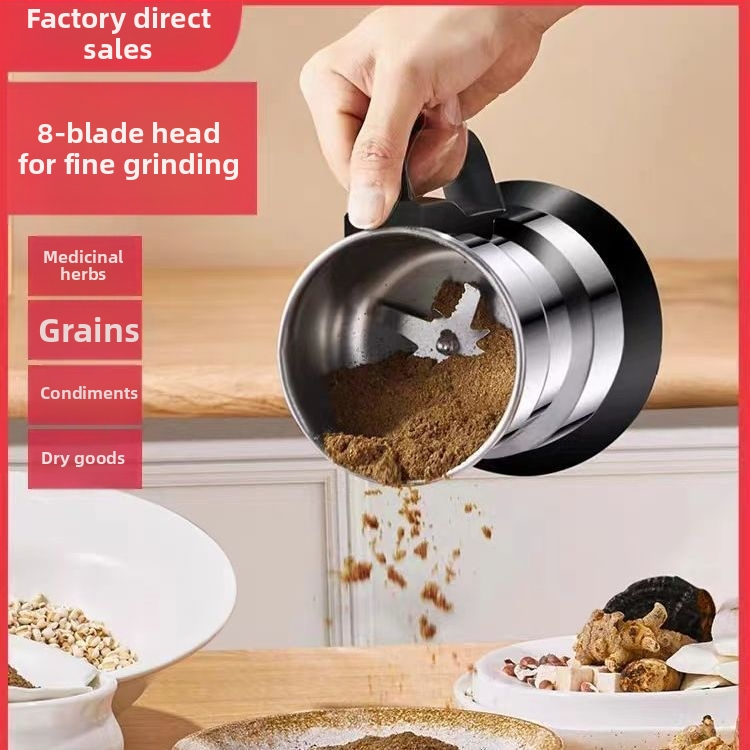 Домашна компактна мелница за зърна и билки, стоманено тяло и съд, капацитет 1–3 л, 30 000–39 999 об/мин, 3 скорости, управление с бутон, 6+ ножове