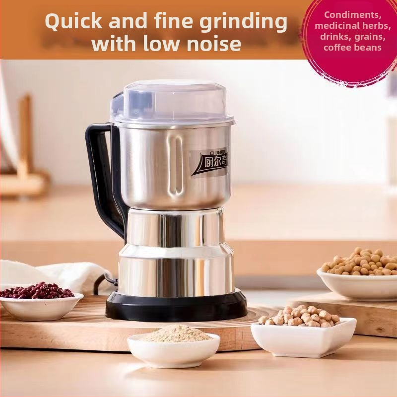 Домашна компактна мелница за зърна и билки, стоманено тяло и съд, капацитет 1–3 л, 30 000–39 999 об/мин, 3 скорости, управление с бутон, 6+ ножове