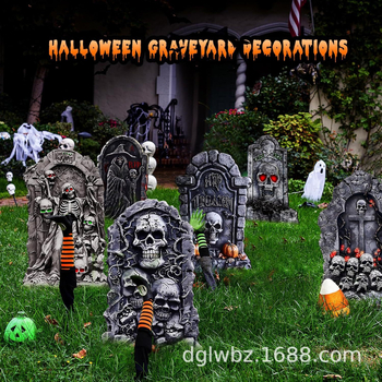 Pietră funerar scheletală Halloween – plastic, decor exterior pentru grădină, dovleac, recuzită: Road Guide