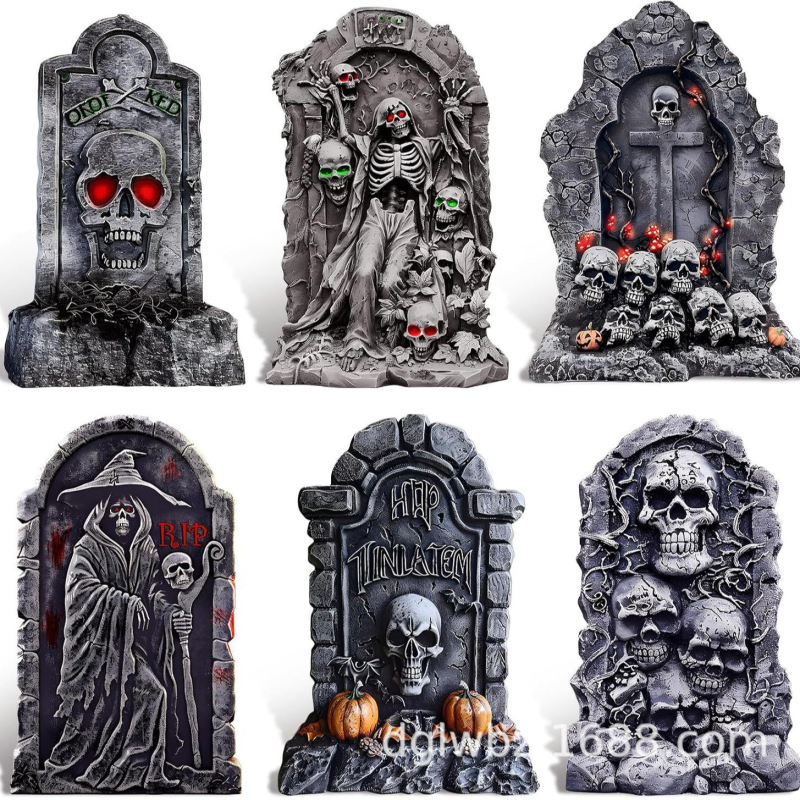 Pietră funerar scheletală Halloween – plastic, decor exterior pentru grădină, dovleac, recuzită: Road Guide