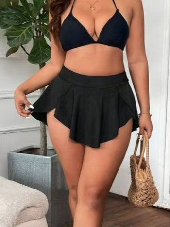 Moteriški plisuoti plaukimo šortai su įmontuotu jogos sijonu, imitacija dviejų dalių, apsauga nuo atvirumo, skirtas bėgimui ir treniruotėms; 82% poliesteris; audinys: chemijos pluoštų mišinys; pamušalas: spandeks