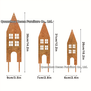 Μεταλλικό διακοσμητικό κήπου με σιλουέτα τριών κάστρων – γεωμετρικό σχήμα, ποιμενικό στυλ, κατάλληλο για οικία και κήπο
