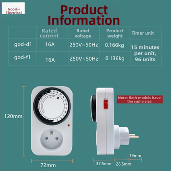 Gu Yi išmanus kištuko lizdas su laikmačiu, Europos standartas, mechaninis 24 valandų laikmačio ciklas, automatinis įjungimas/išjungimas, CE sertifikatas