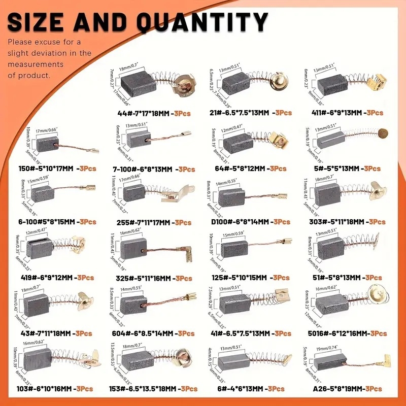 Комплект от 69 карбонови четки за електродвигатели за ремонт на електроинструменти