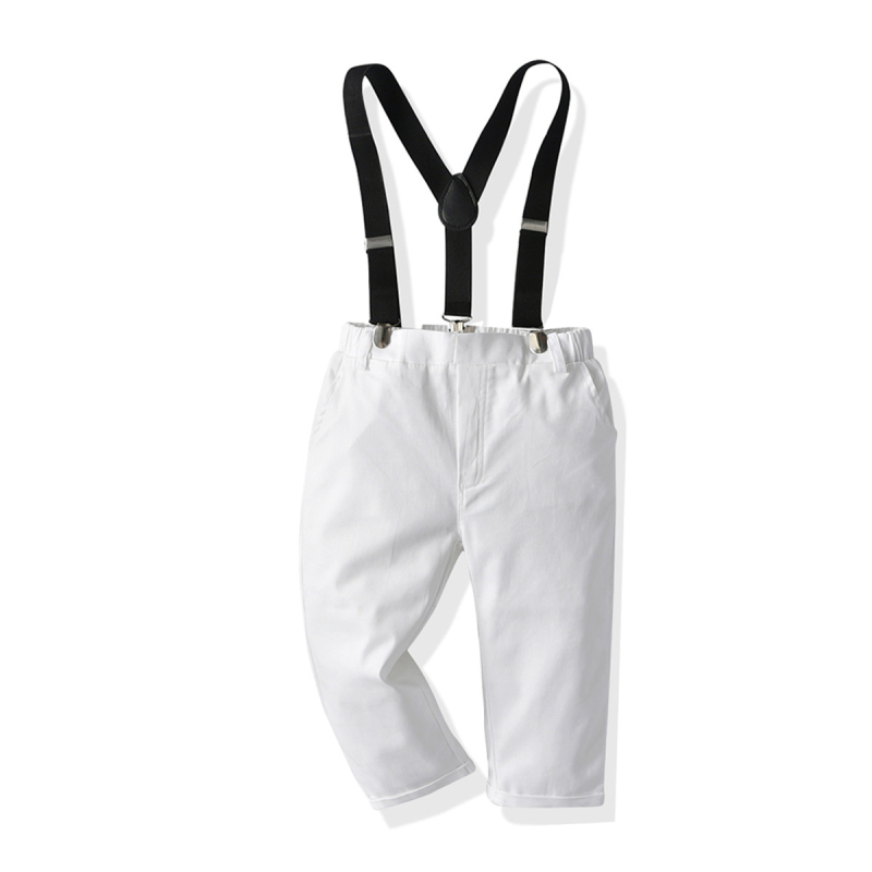 Fiúknak készült 4 részes öltöny: pólóing csokornyakkendővel és vállpántokkal, nadrág; 100% pamut, hosszú ujjak