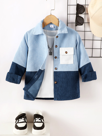 Детска риза с лафел яка, дълъг ръкав, едноцветна полиестер 100%, есен 2024