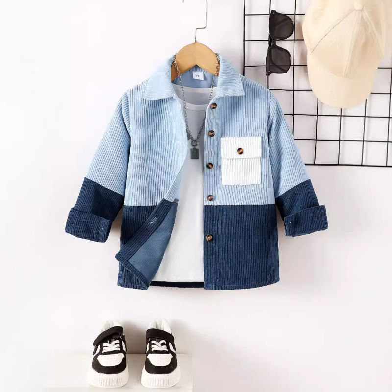 Детска риза с лафел яка, дълъг ръкав, едноцветна полиестер 100%, есен 2024