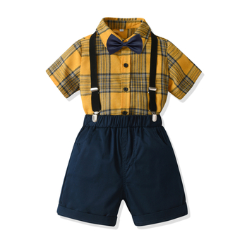 Детски каре комплект: риза с къс ръкав и презрамки и къси панталони за лято, полиестер 75%