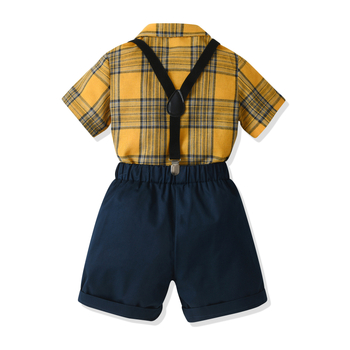 Παιδικό καρό σετ: κοντομάνικο πουκάμισο με τιράντες и κοντά παντελόνια, πολυεστέρας 75%, καλοκαίρι