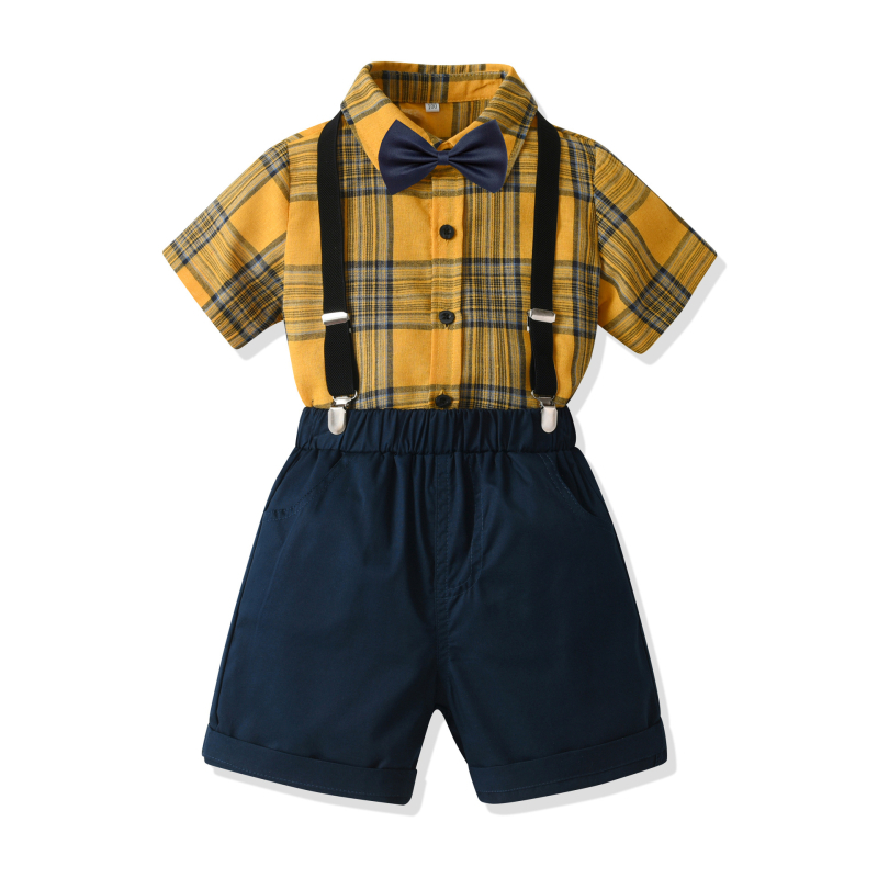 Детски каре комплект: риза с къс ръкав и презрамки и къси панталони за лято, полиестер 75%