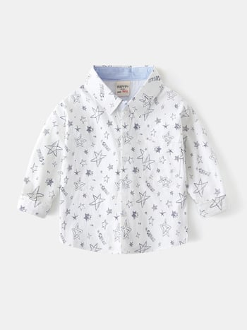 Fiúknak szóló hosszú ujjú ing, négyzetes gallérral, cartoon mintával, 100% pamut, puha felülettel.